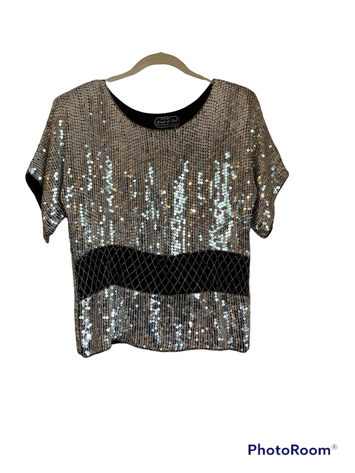 Vintage 80s Jean for Joseph le Bon Silver Sequin Top 100% Silk Party Evening S