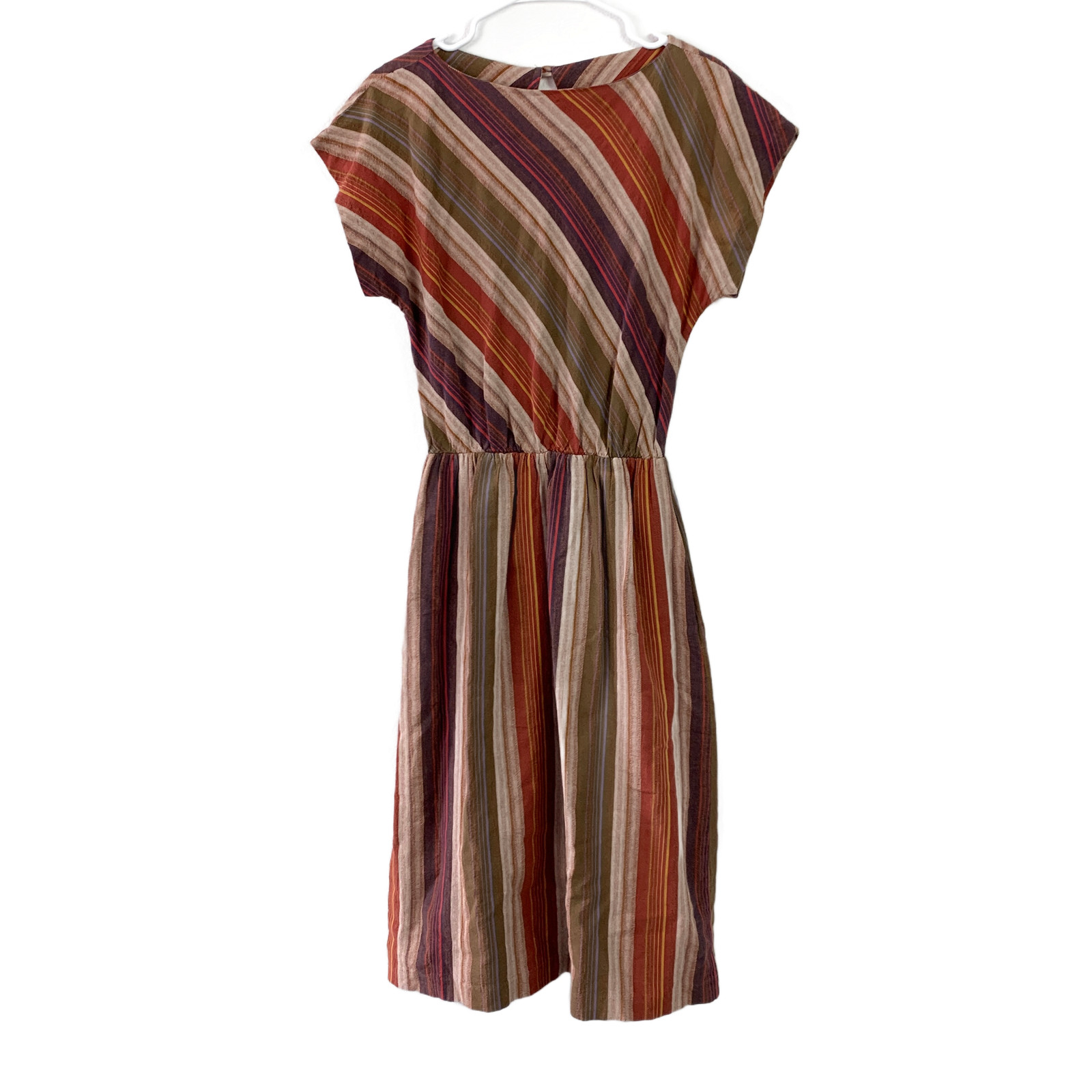 Michelle Stuart Vintage 70s 80s Striped Dolman Sleeve Cotton Midi Dress Size 6