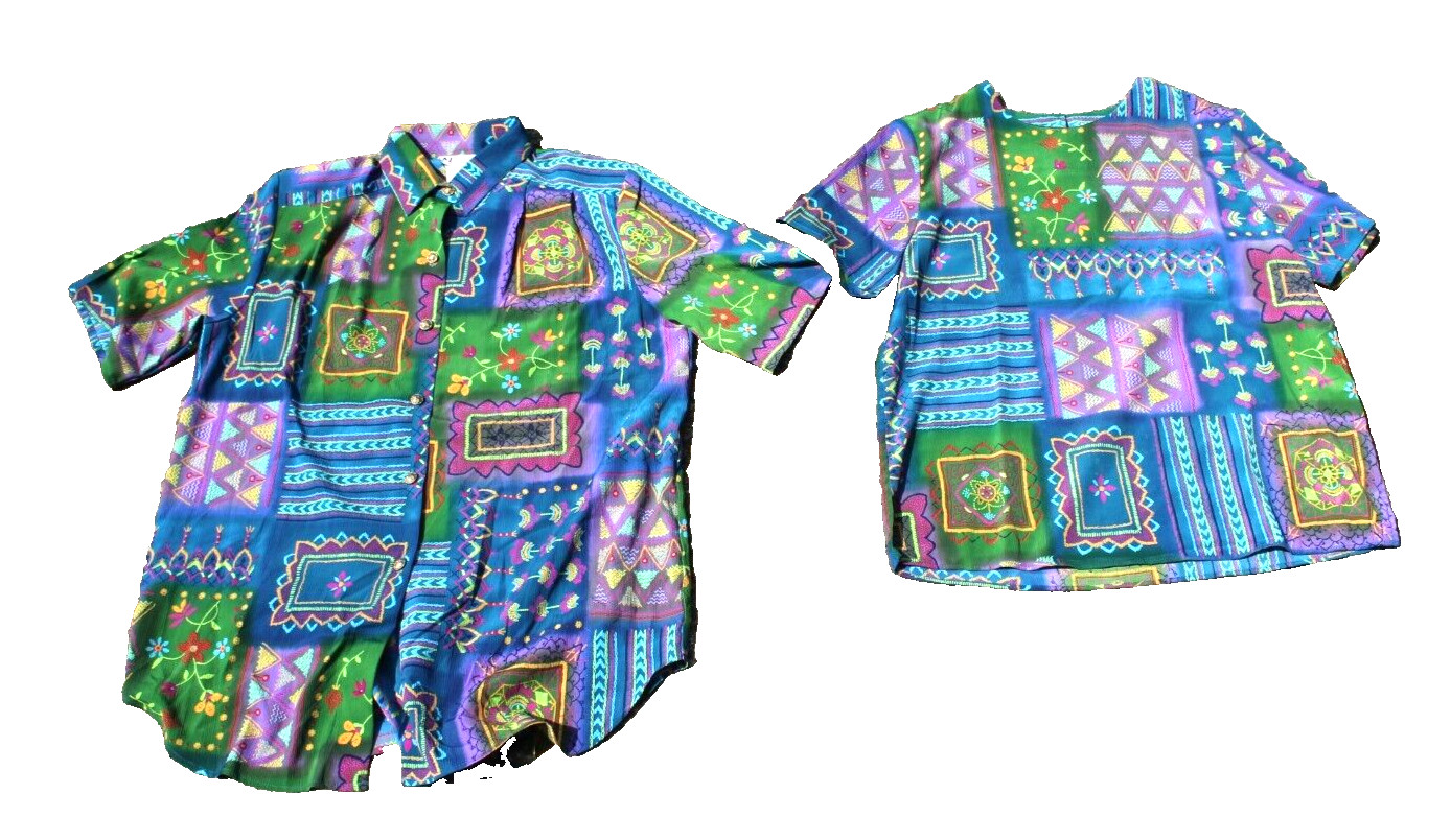 (2) Vintage 90s Picture Frames Summer Tapestry Shirts Maggie Sweet Size Medium