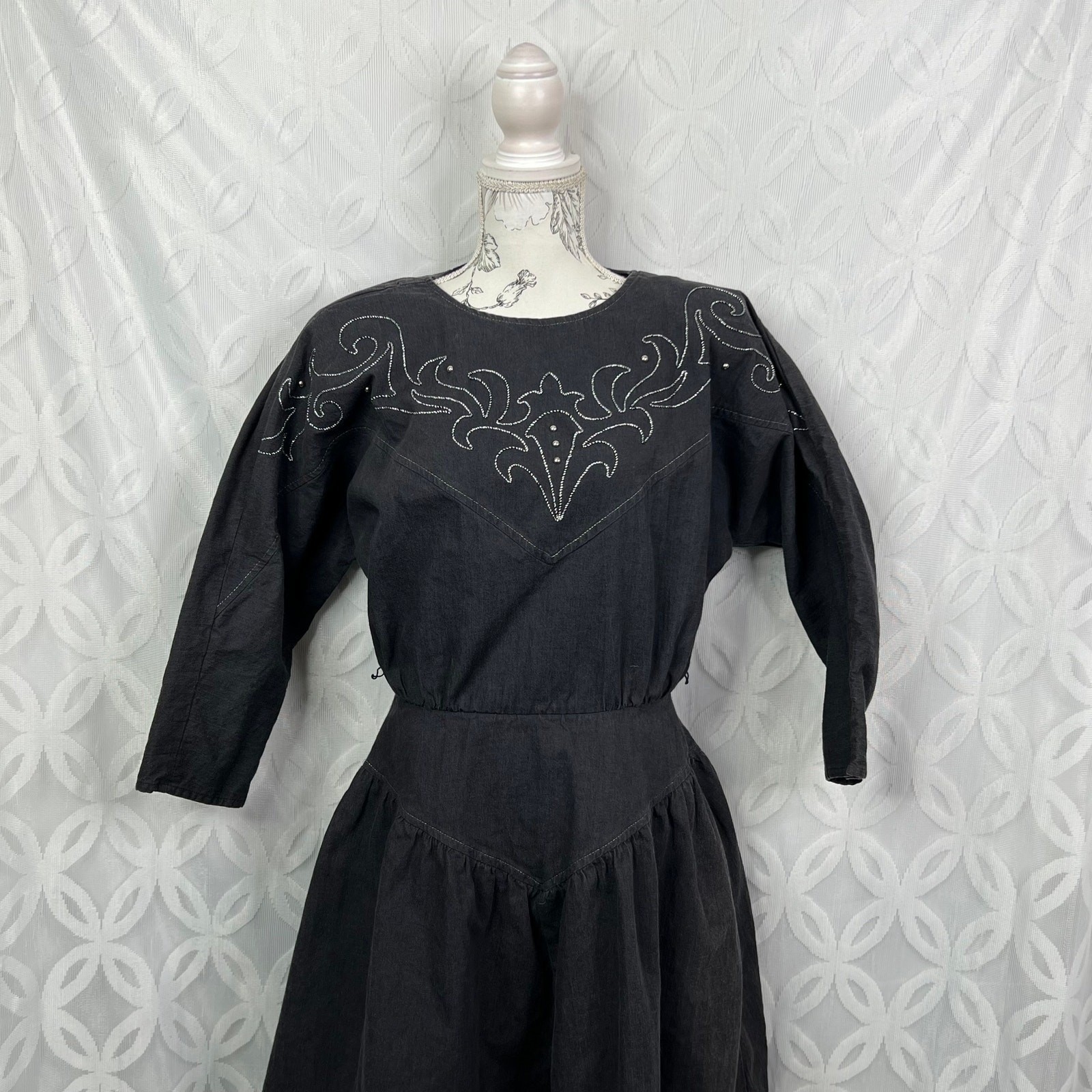 Vintage PG Collections Ginger Bort Black Denim Western Midi Dress Size 10