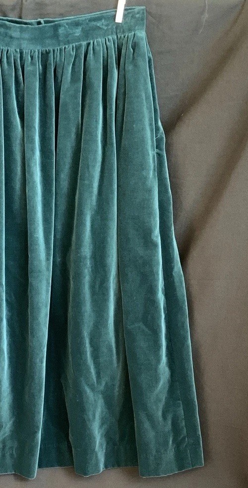 Vintage 1980s/90s Laura Ashley Deep Green Velvet Skirt (Pockets, Lined) Size 12