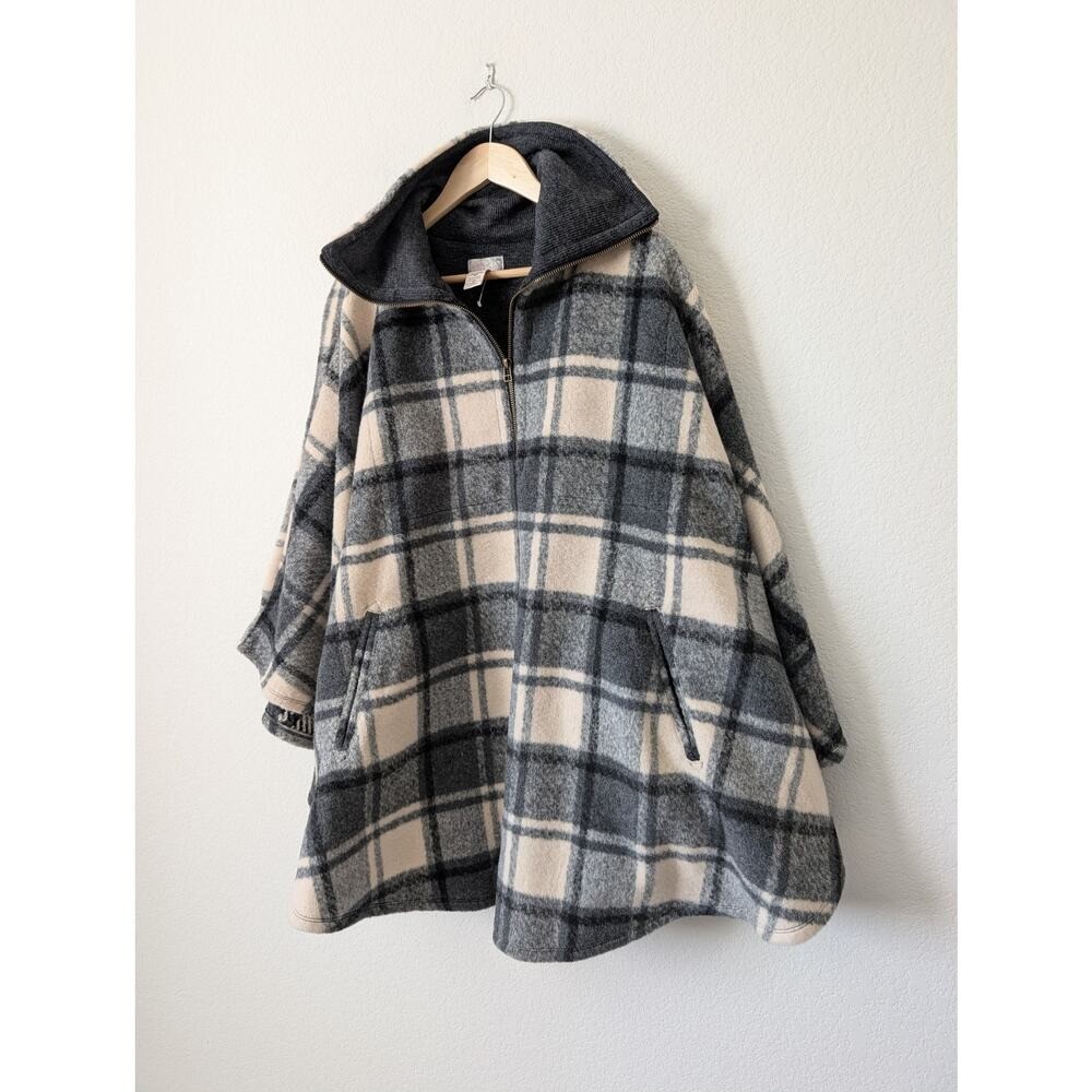 Free People Oversized Poncho with Pockets Gray & Cream OS Winter Indie Cottage