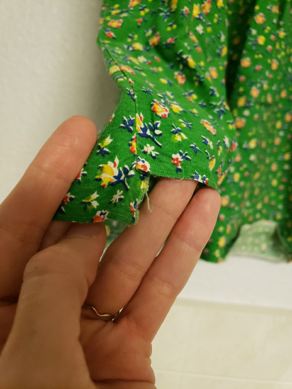 Vtg 1970s Floral Top Skirt Set Dress Small Hippy Prairie Handmade Green Peasant