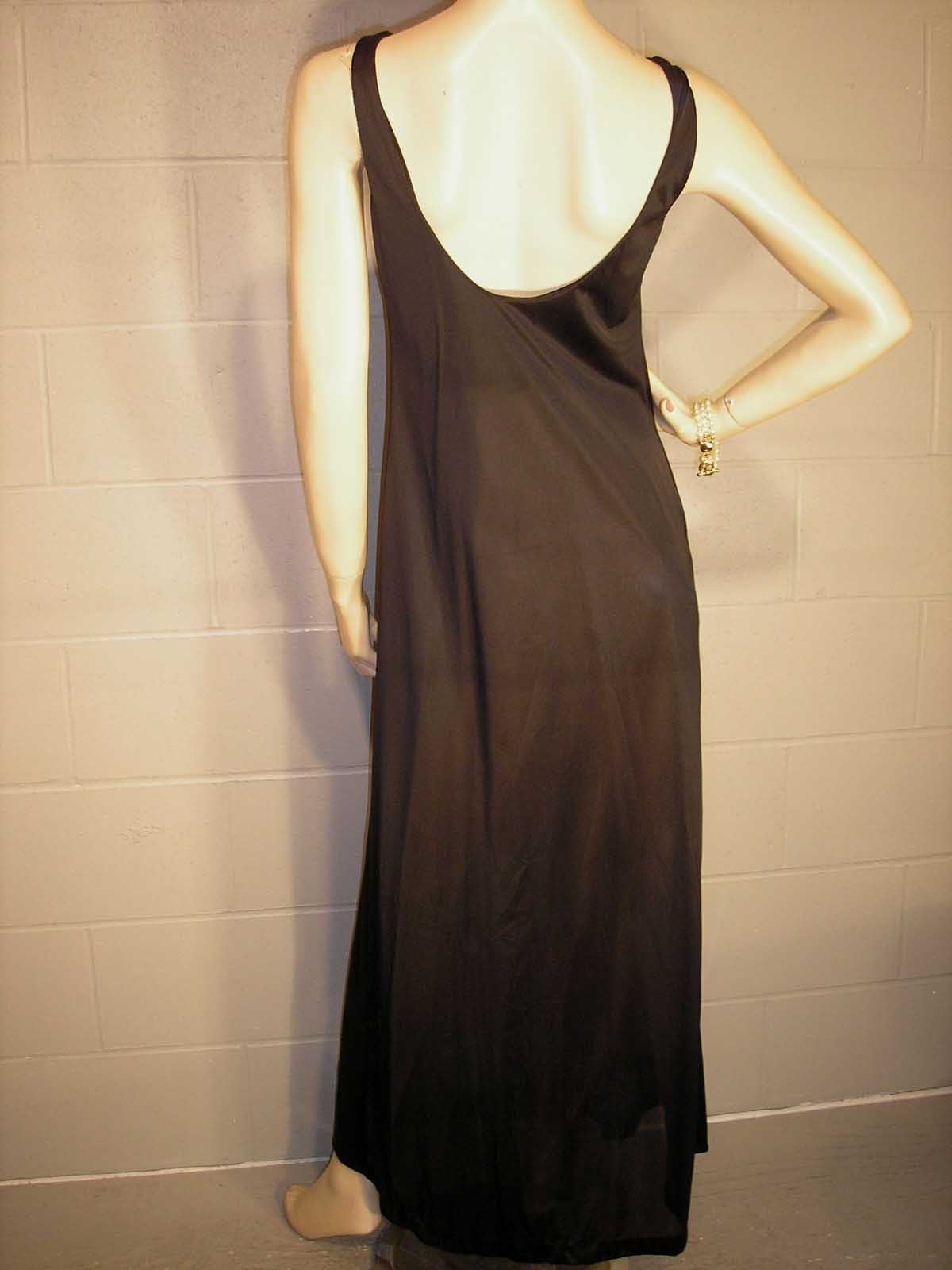 XS-S NOS Vtg 70s NIGHTGOWN Silky NYLON GILEAD EMPIRE DRAPED BLACK Grecian Gown