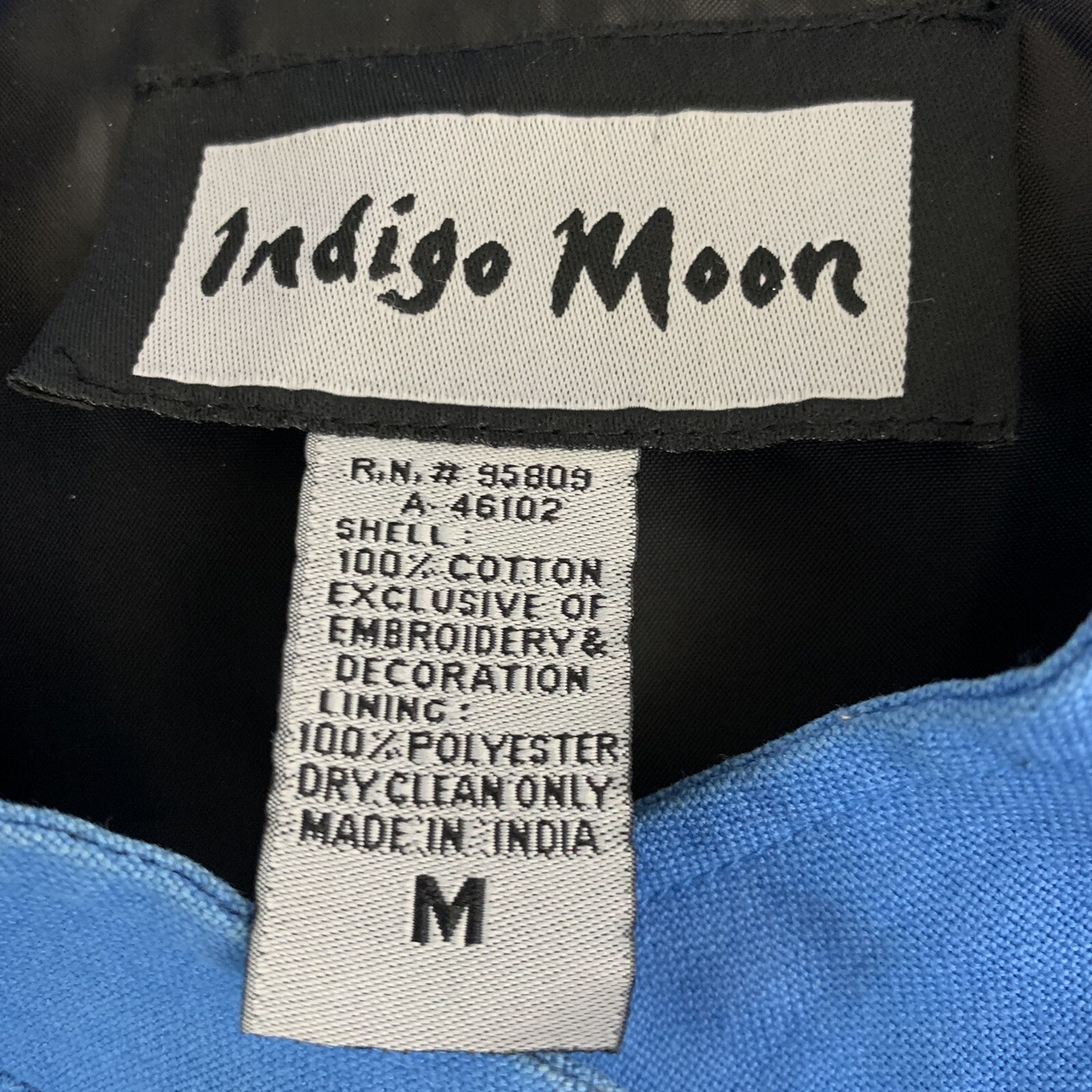 Indigo Moon Jacket sz M Blue Floral Embroidered Artsy Boho Whimsical VINTAGE