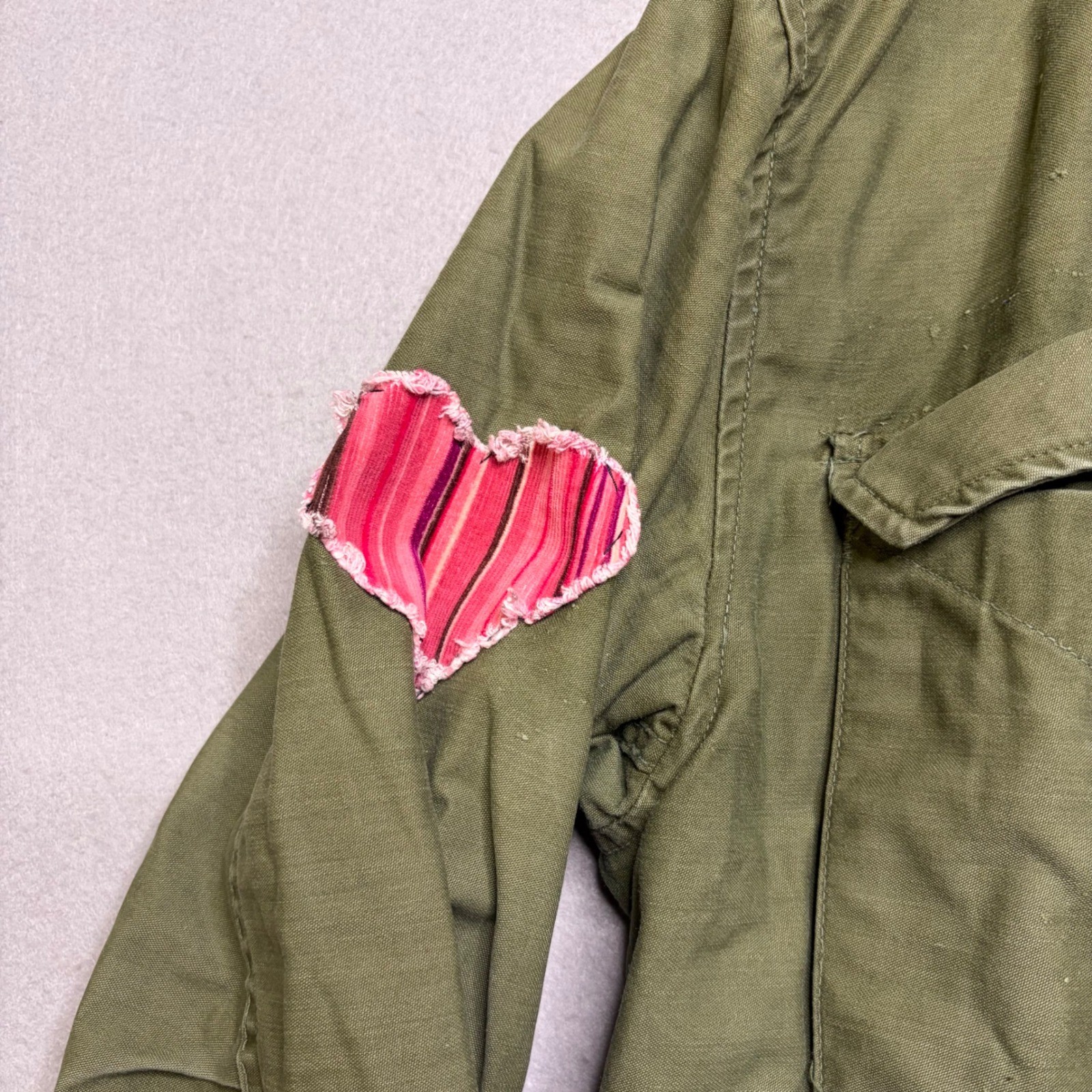 Vintage Military Field Jacket Women M Olive Green Patchwork 90s Distressed M-65
