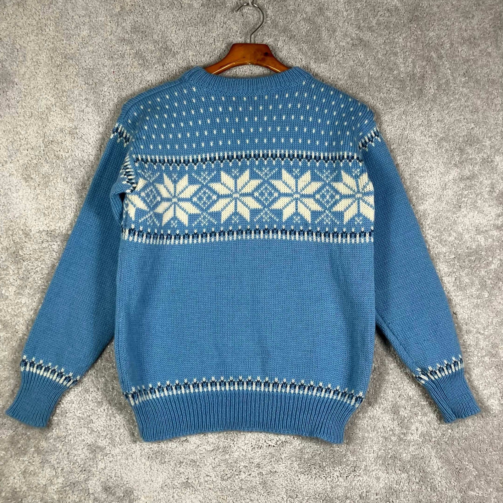 Dale of Norway Vintage Wool Fair Isle Snowflake Sweater Blue XS Nordic Pullover