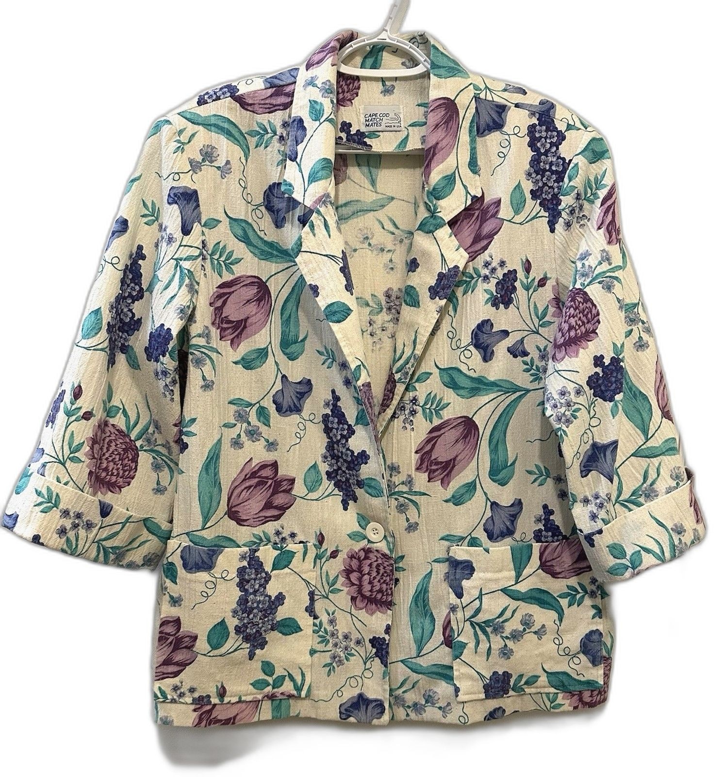 Vintage Cape Cod Match Mates Floral Cotton Blazer Jacket Women’s L Cottagecore