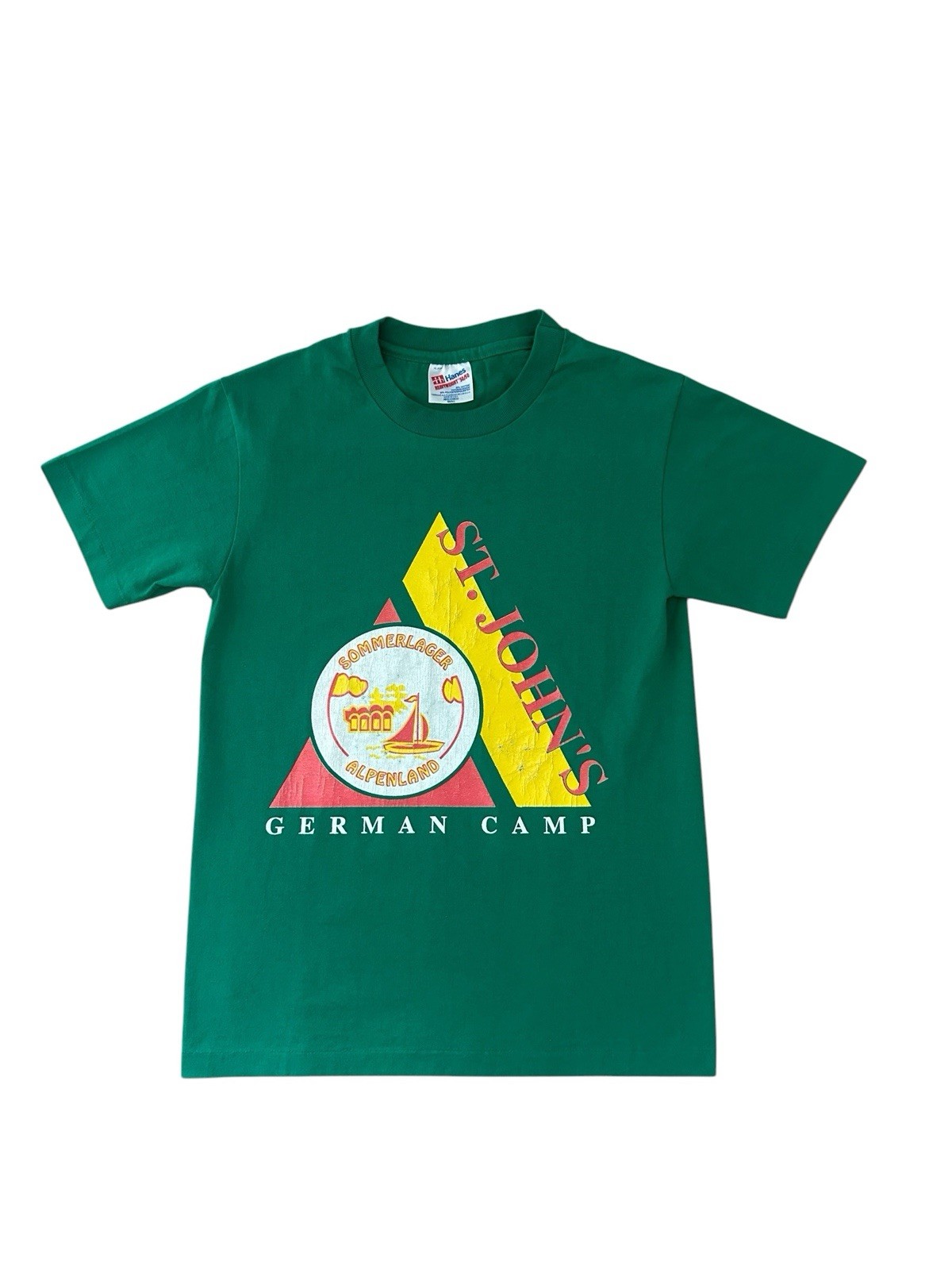 Vintage St John’s German Camp T Shirt Size XS Green 90’s Minnesota USA