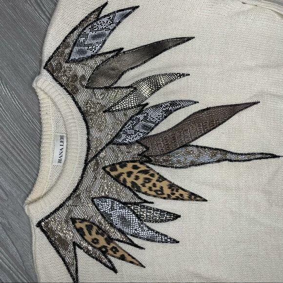 Vintage knit Hana lee sweater “ feather “ moira rose retro 80s shirt med