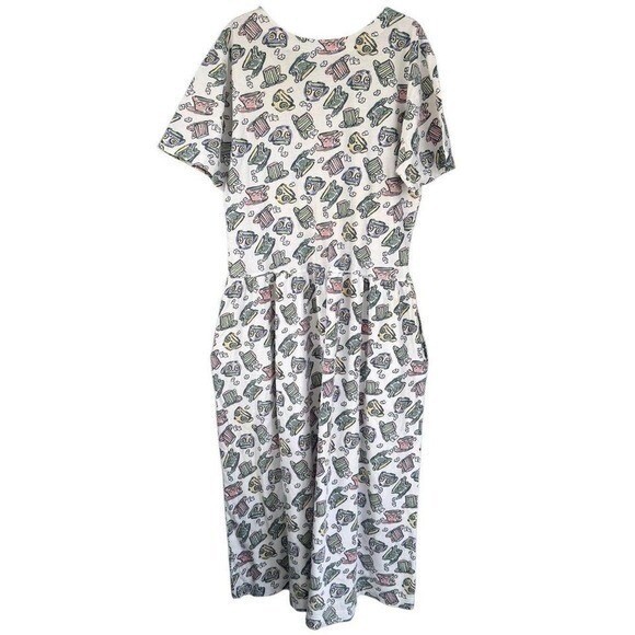 T1 Preview Basics Dress Teacup Print Drop Waist 90s Vintage Cotton Pockets