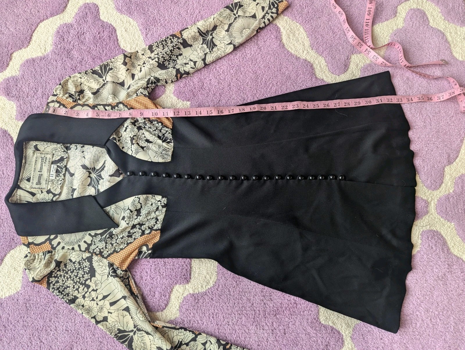 Vintage 70’s Young Innocent By Arpeja Psychedelic Black Mini Dress Size 11 Small