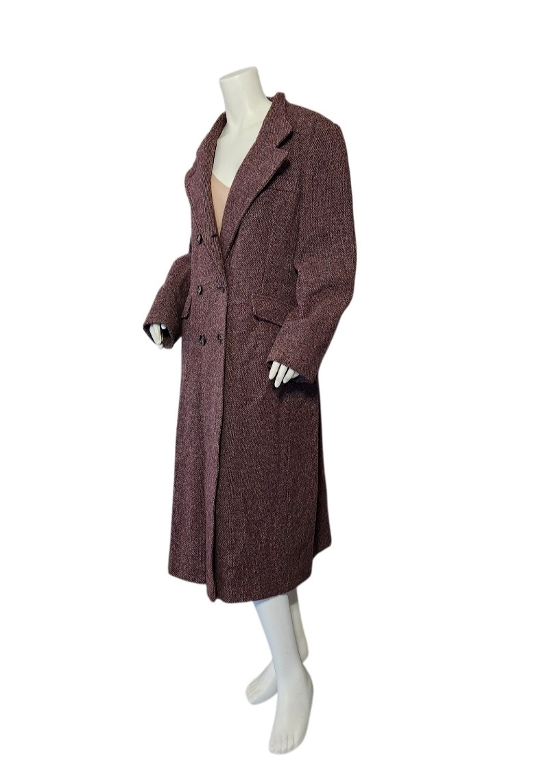 Vtg Bromleigh Burgundy Wool Tweed Double- Breasted Coat Women’s 40″ bust (no sz)