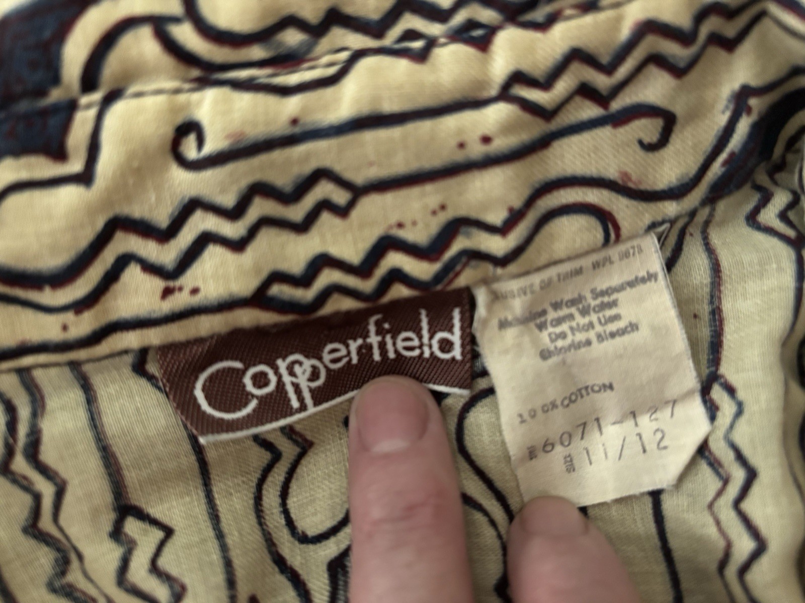 Vintage 70’s Copperfield Tunic Top – Cream And Navy With Unique Pattern – XS/S