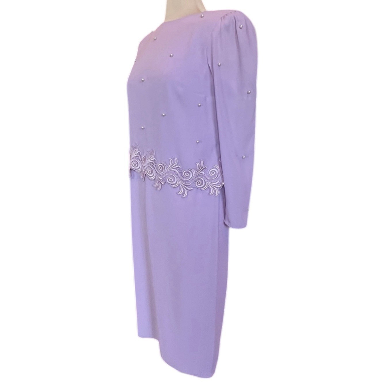 VTG Miss Elliette Chiffon Dress Women’s Size 6 Pink Embroidered Beaded Gown 90s