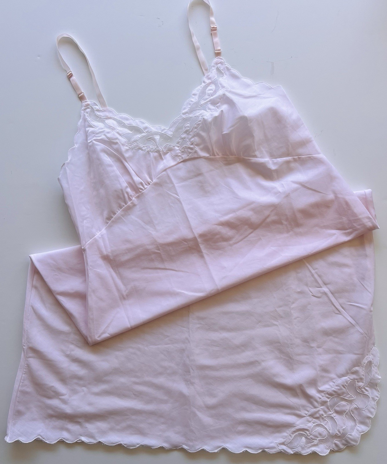 Sears Size 38 Bias Cut Cotton Blend Pink Slip Nightie Lingerie Delicate Lace