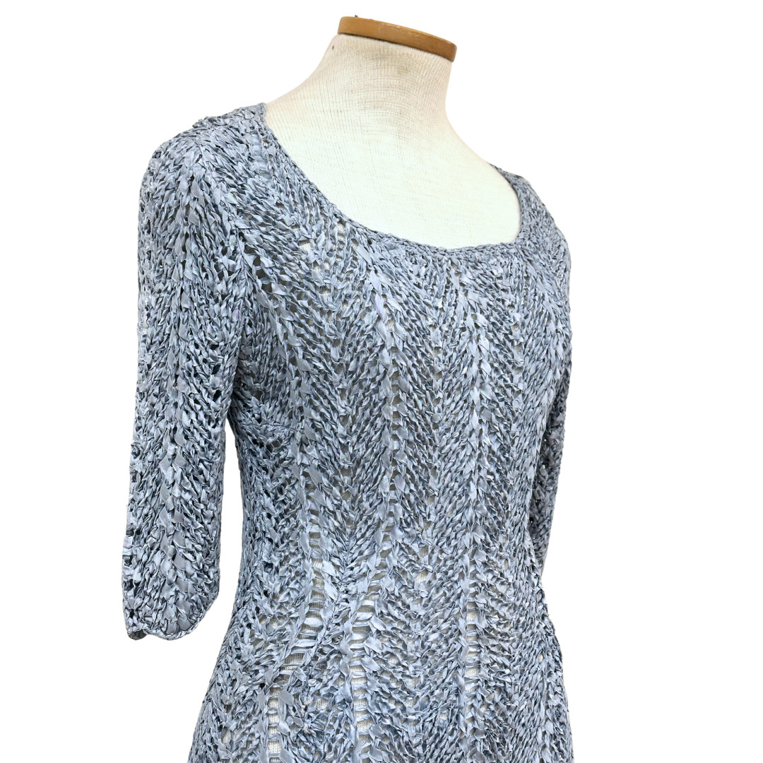 Vintage 1940s Cornflower Blue Crochet Ribbon Dress