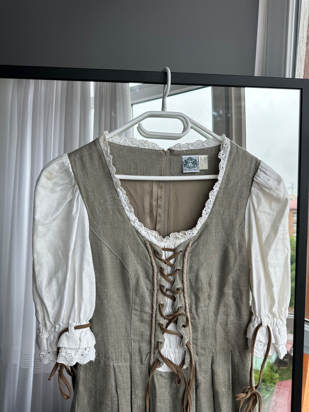 Vintage Hammerschmid Bavarian Austria Style Linen Woman Folk Long Dress Sz M