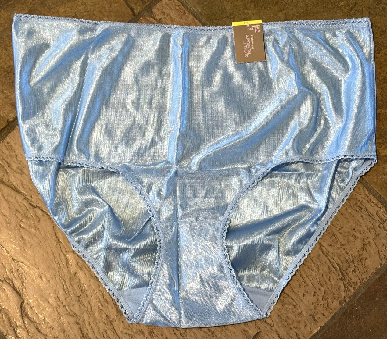 SECRET TREASURES 10/3XL Baby Blue Silky Hi Shine SATIN Brief Panty NWT Vintage