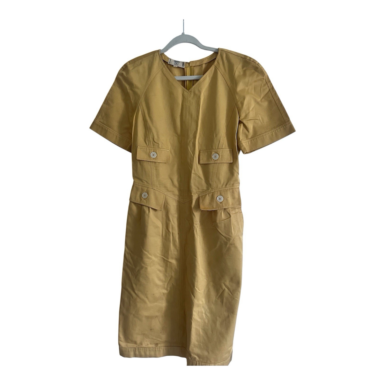 Vintage Valentino V Missy Short Sleeve Dress Made In Italy Butter Yellow 44/10