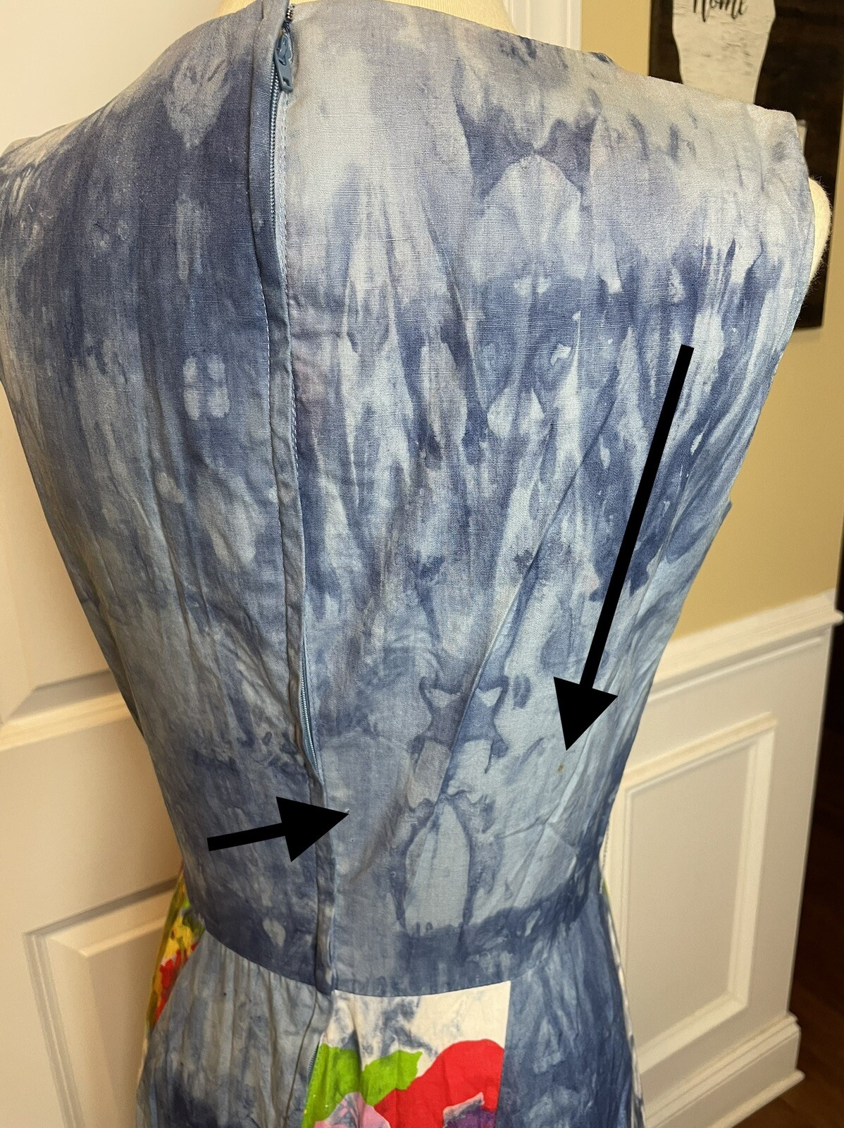 Vtg 60s Eve Le Coq Tie Dye Floral Maxi Dress Avril Cotton Sleeveless Sz S/XS