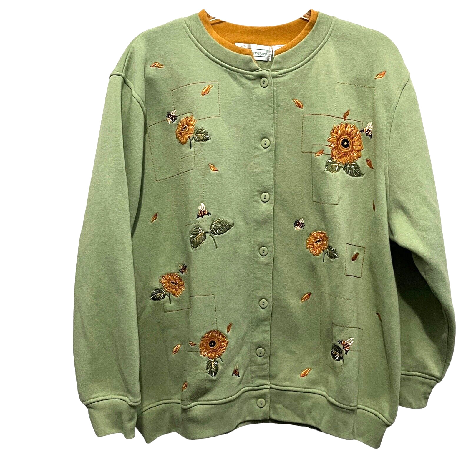 Sunflower Bee Cardigan Sweatshirt Women Size 1X Extra Shenanigans Vintage Granny