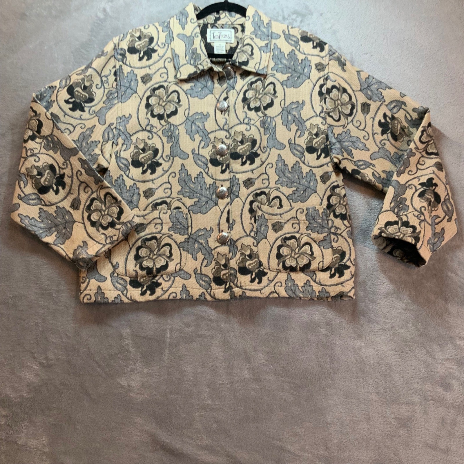 Vintage TanTrums Tapestry Jacket Womens Medium 90s Boho Floral Cottagecore