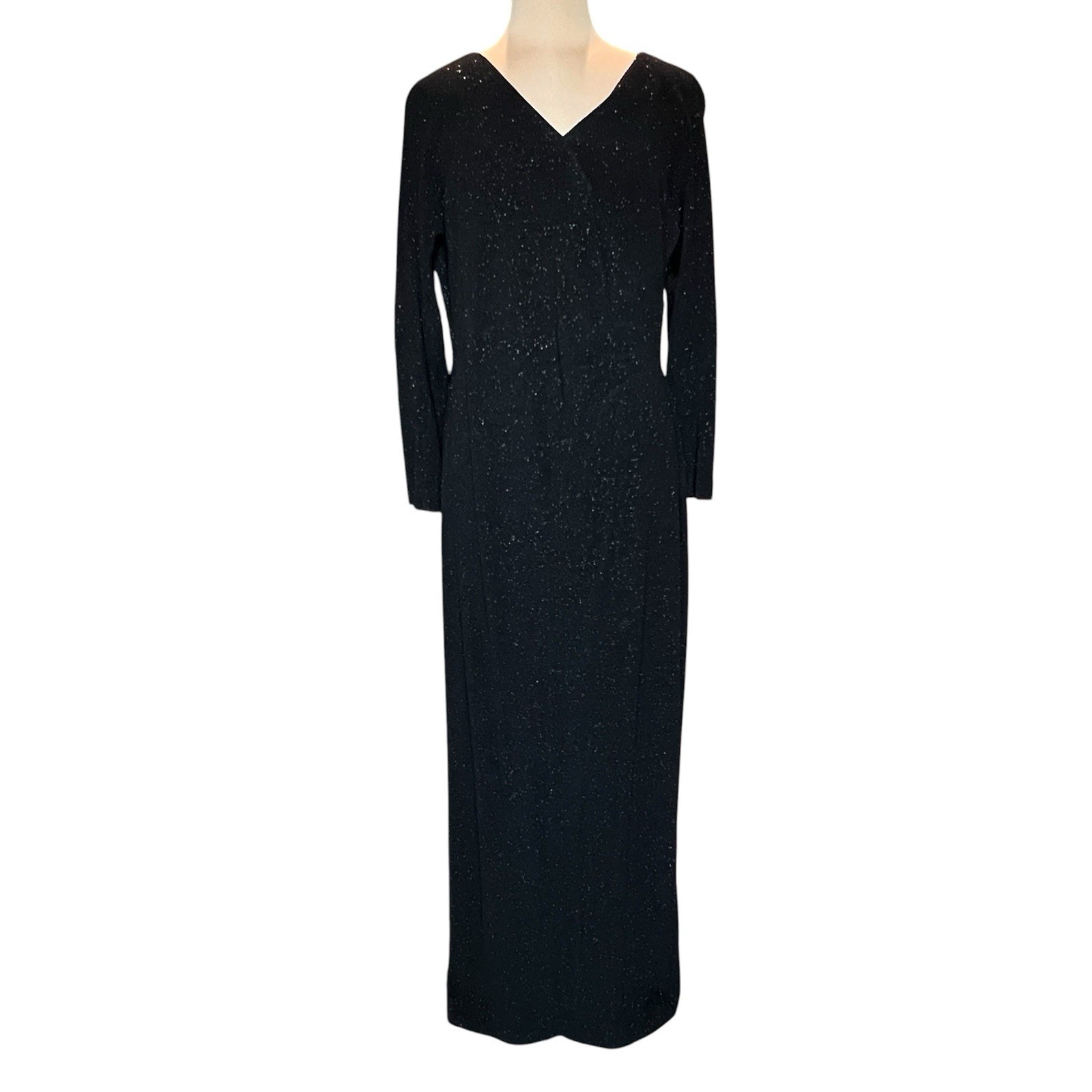 Vintage Vintage Costa En Francais Black Glitter Maxi Dress 1X L/S Evening Gown