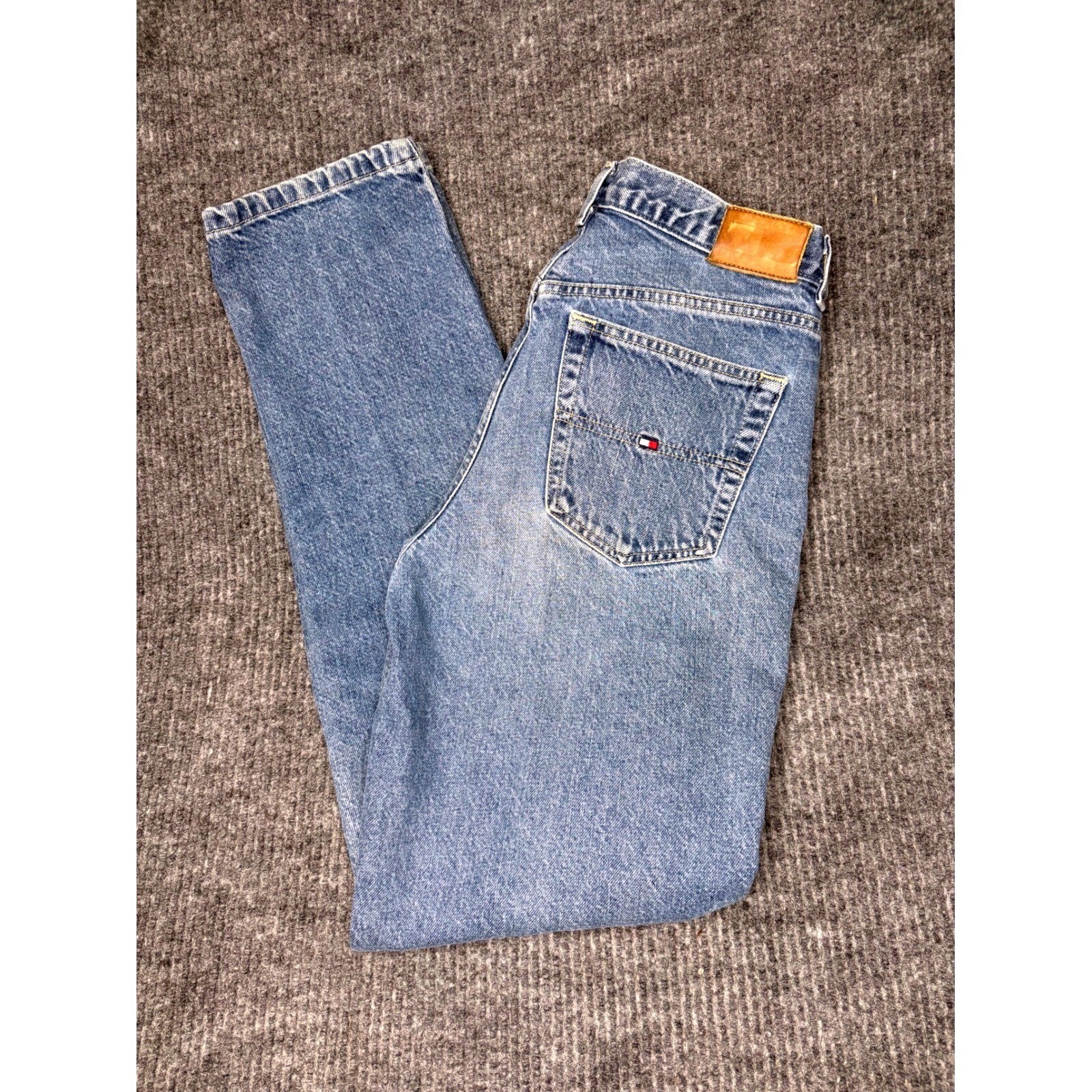 VTG Tommy Hilfiger Jeans Light Wash Flag Pocket Baggy Straight 90s Y2K Size 6