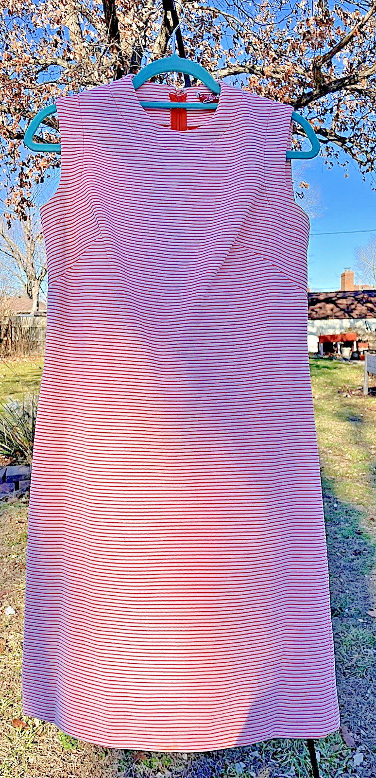 1970s Women’s David Crystal Orange & White Striped Dress