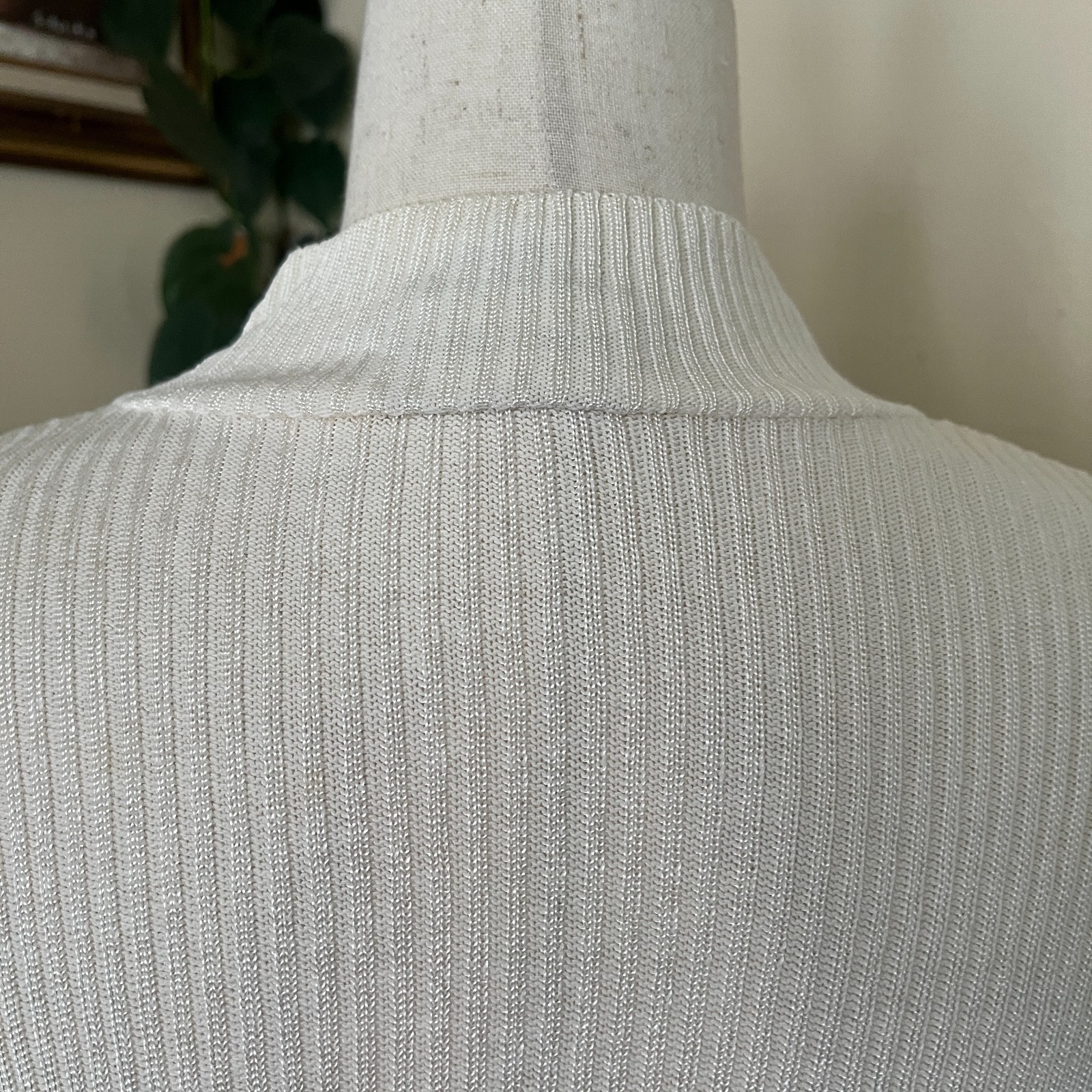 Vintage Jaclyn Smith Cream Short Sleeve Cable Knit Ribbed Sweater sz M