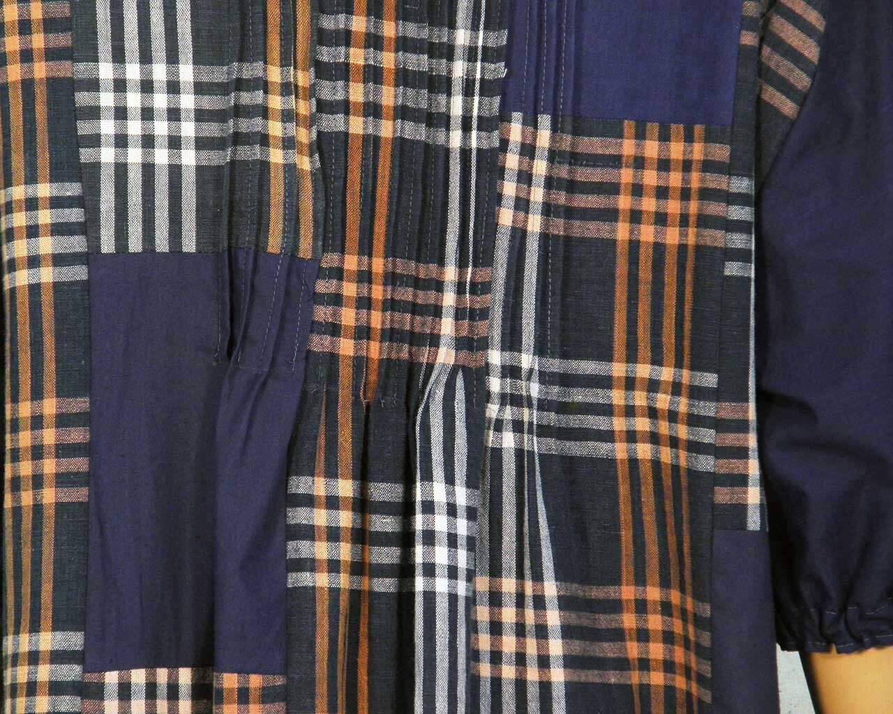 Japanese Vintage Kimono Remake Dress Cotton Indigo-dyed Round-neck Short-sleeved