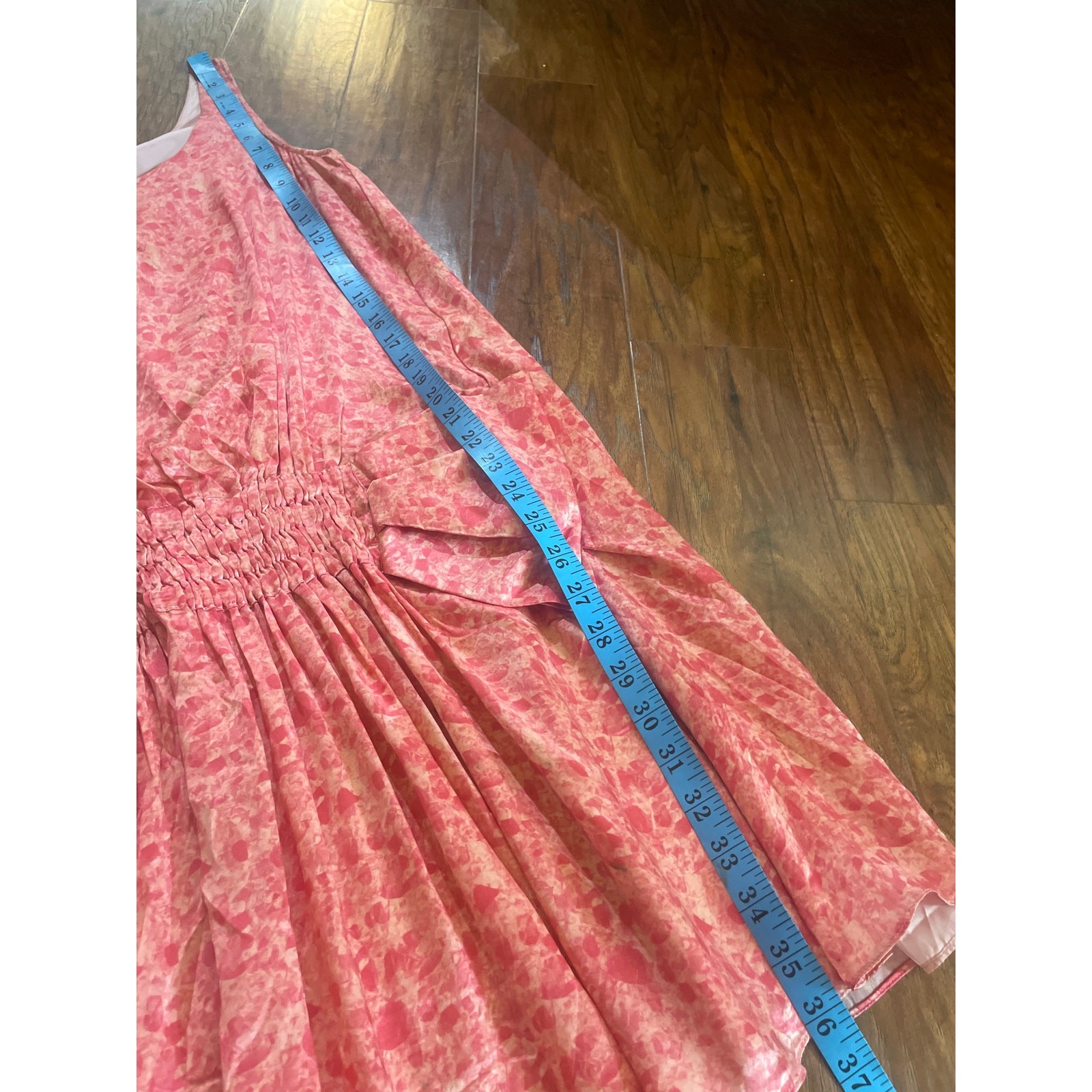 Vintage RUE Du MAIL Pink Satin Printed Drop Waist Dress FEMININE Silk Size 38 S