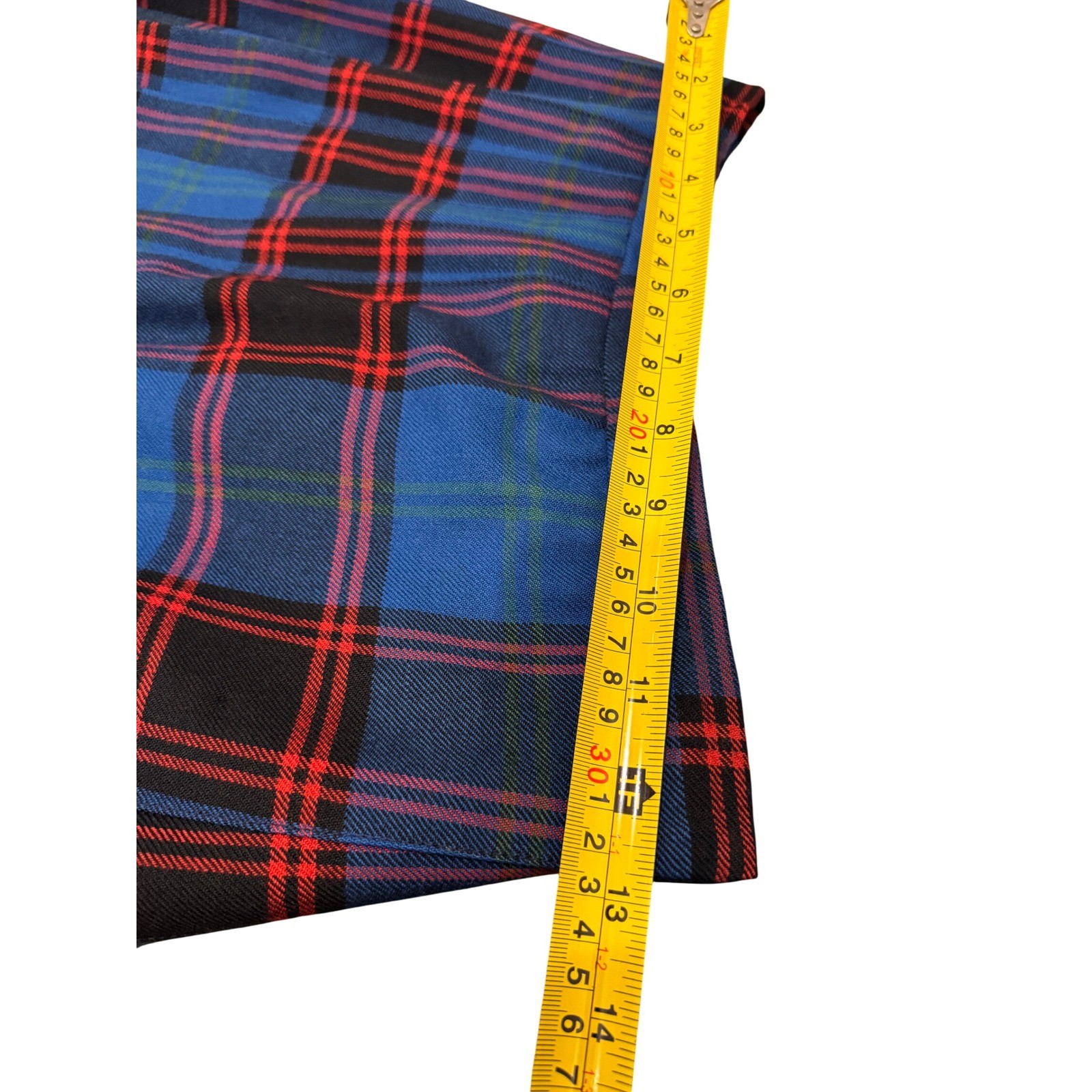 Vintage Ellen Tracy 100% Pure Wool Plaid Pleated Midi Skirt Blue Red Size 7/8