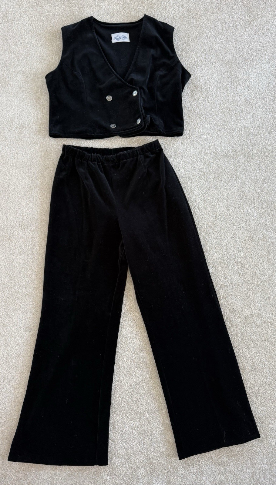 Vintage Lucky Tops Black Velvet? Crop Vest And Wide Leg Pants Set