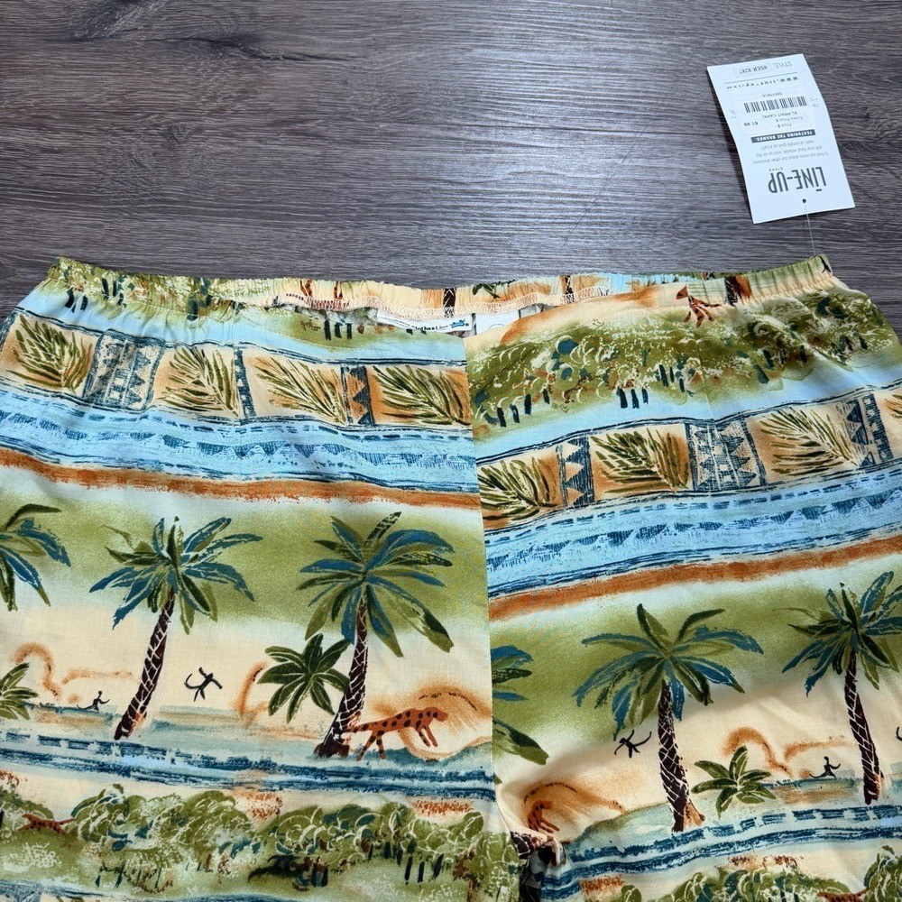 Vintage Tropical Capri Pants XL Elastic Waist Rayon Wide Leg