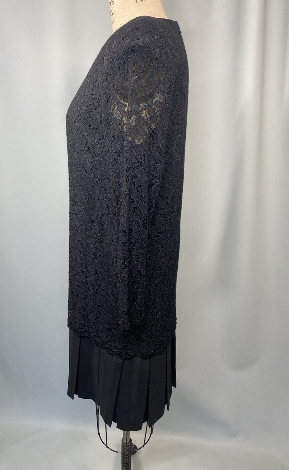 Vintage Dress SIZE 8 black lace pleat drop waist flapper MS CHAUS 20s 80s 90s