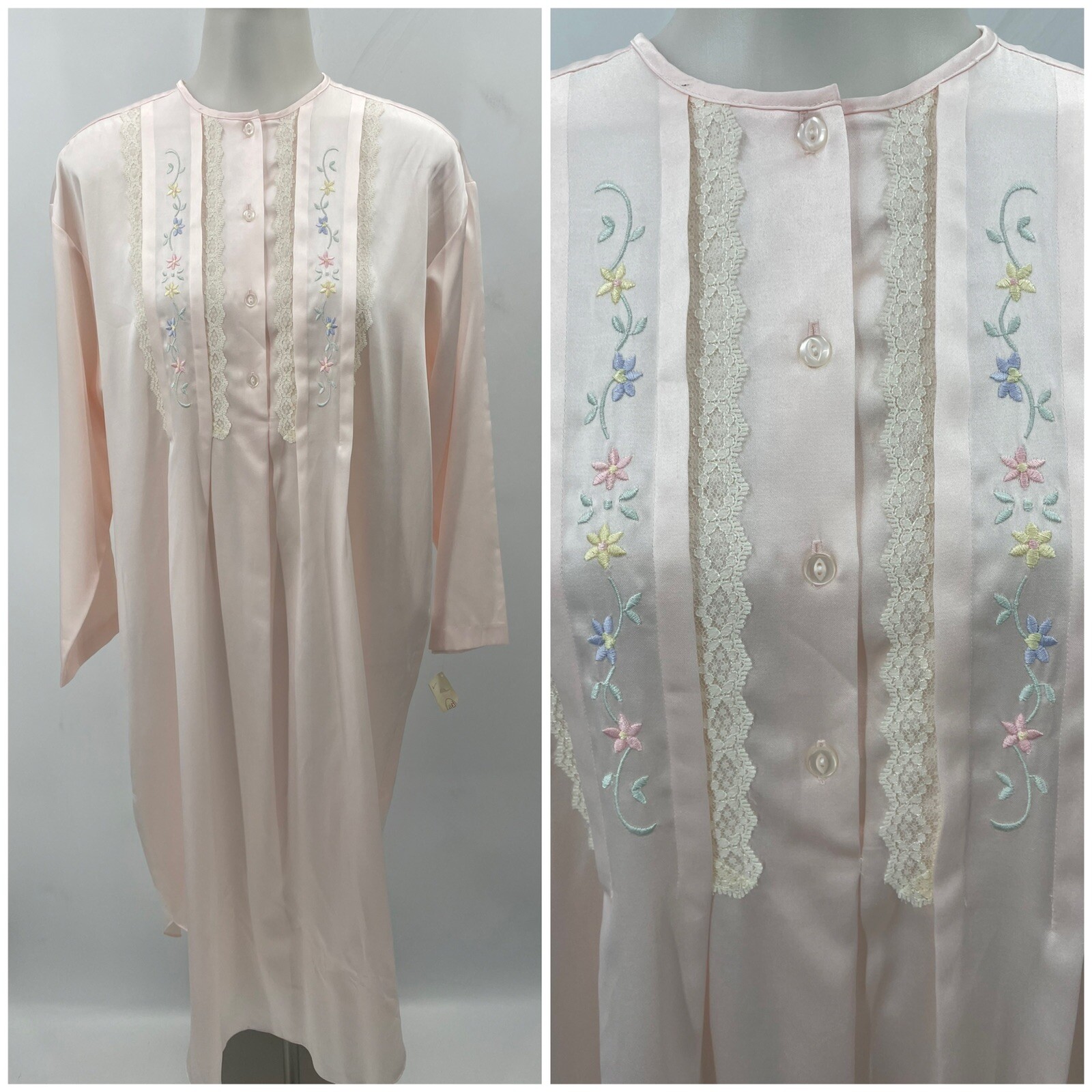 Vintage Talbots Intimates Nightgown Sleepwear Pink Embordered Lace Sz Small NWT