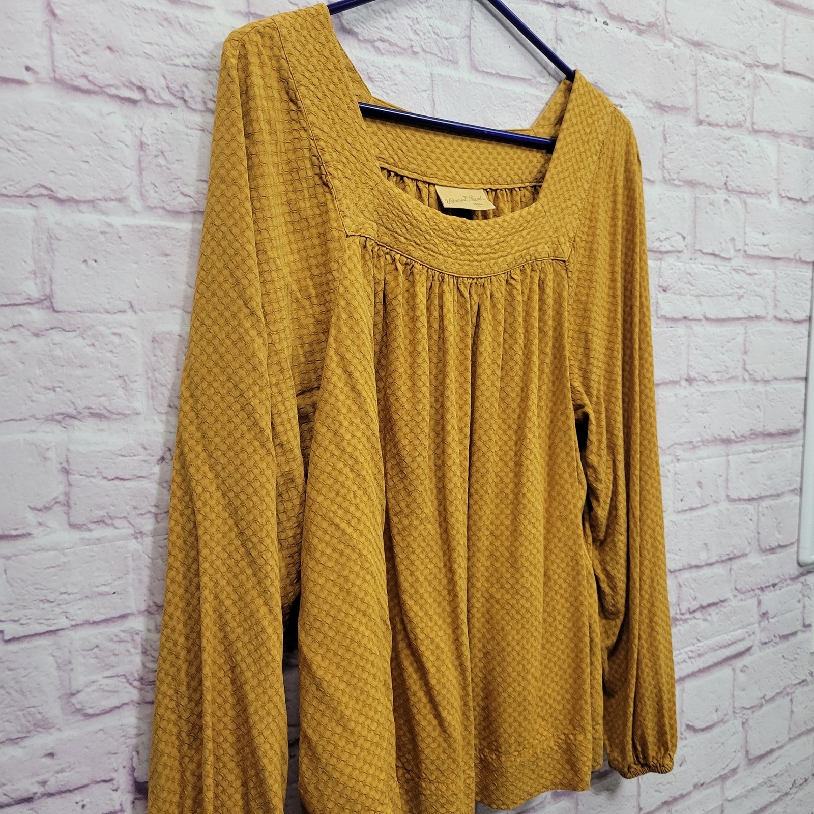 Universal Thread Textured Yellow Square Neck Blouse L Boho Cottagecore Prairie