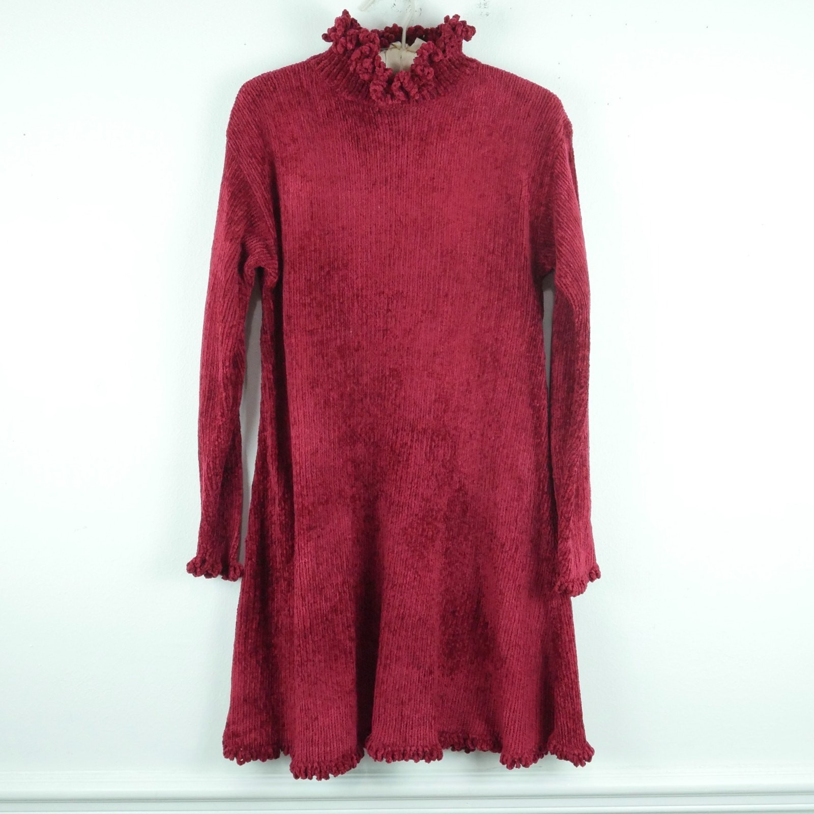 Vintage Small Dress 90s Y2K A Line Chenille Burgundy Red Grunge Goth Whimsigoth