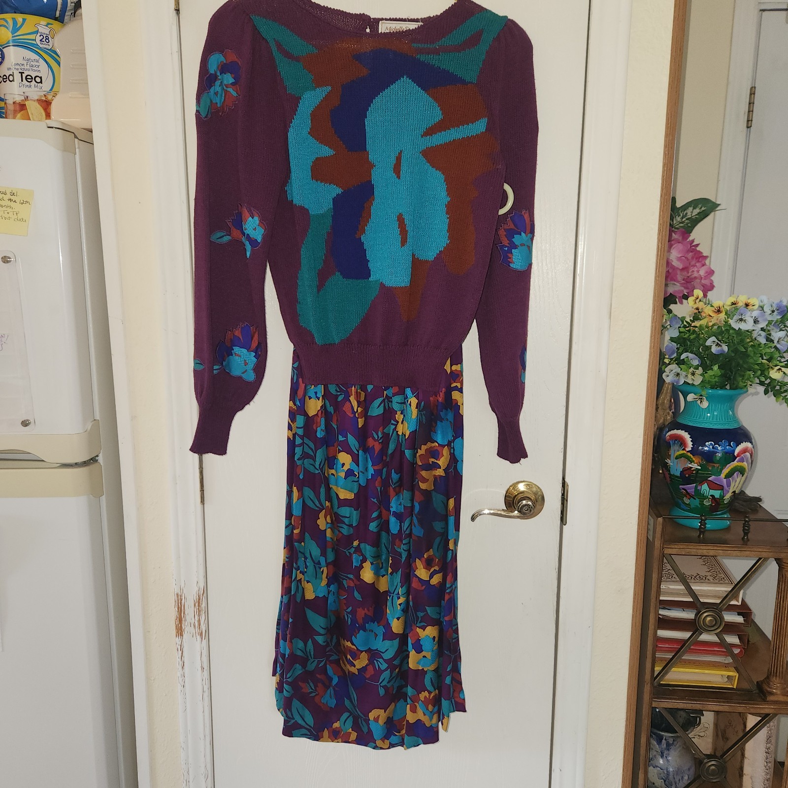Vtg 80’s Michelle Stuart Abstract Knit Sweater & Floral Maxi Skirt Separates 8
