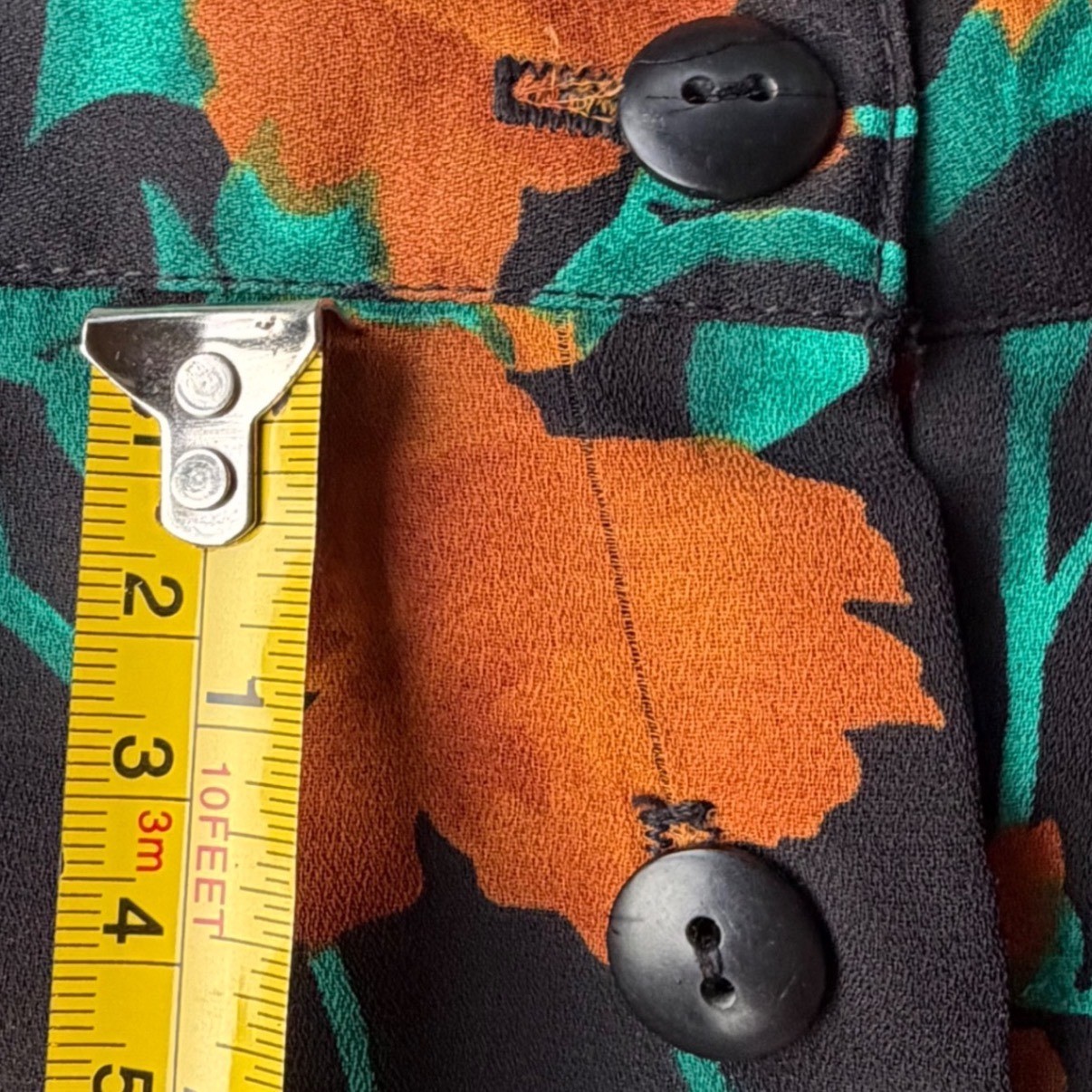 Vintage Studio C Floral Button Front Midi Skirt Black Red Orange Grannycore 12W