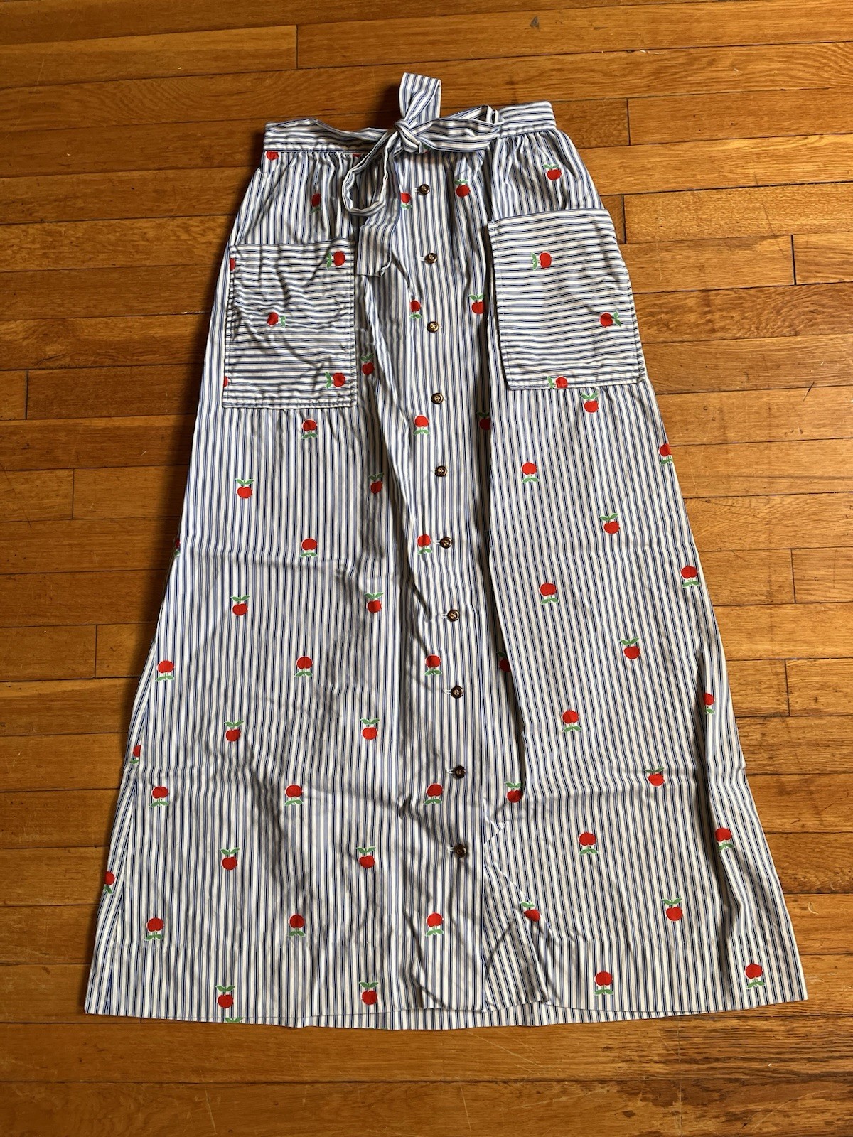 VINTAGE 70s Jamison Boutique Apple Co-Ord Set 2 Piece Shirt Skirt Pinstripe Blue