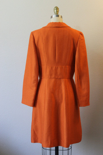 VTG 60s HARRODS – I. MAGNIN of California Orange Silk Fitted Coat Paris