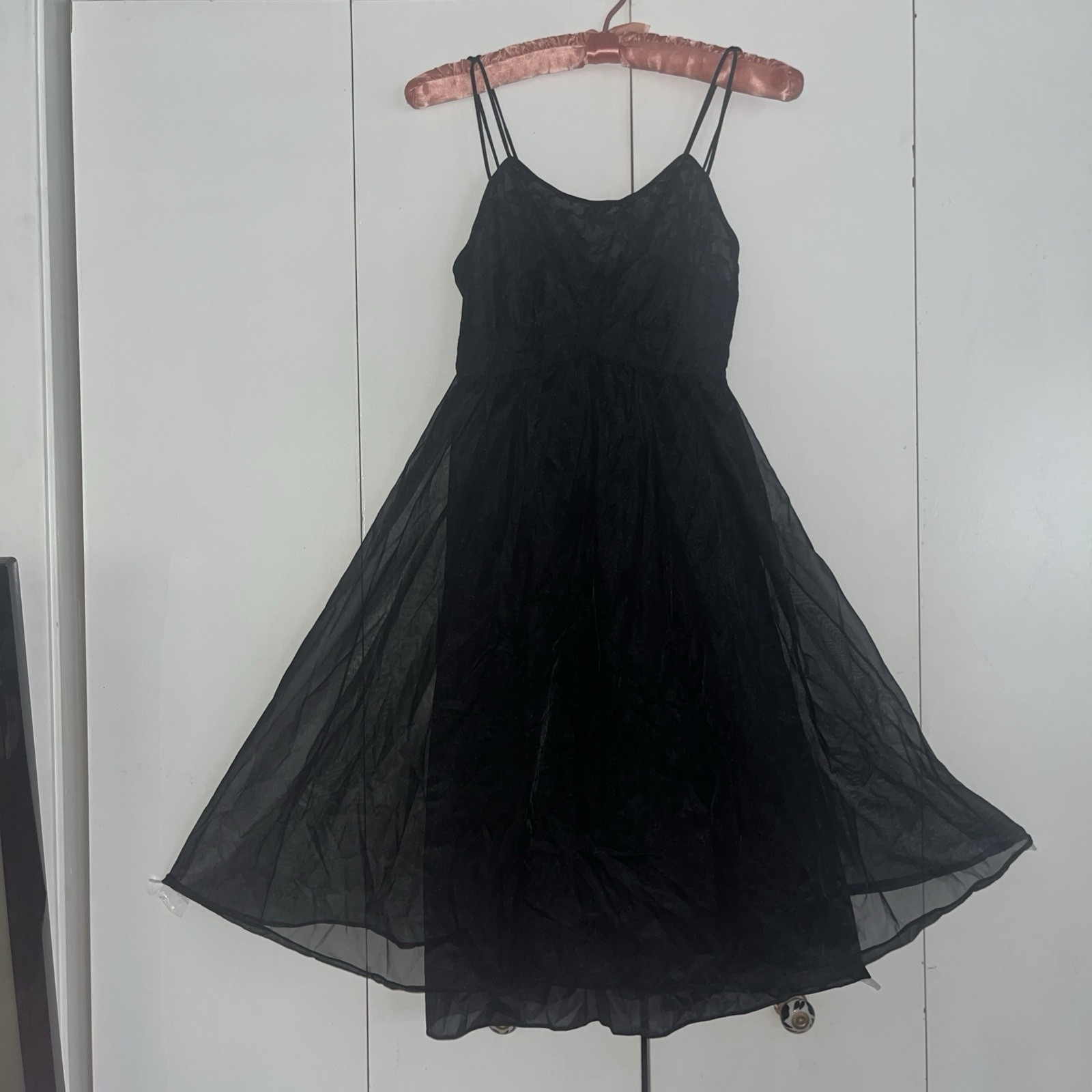 Vintage Vanity Fair Black Chiffon Nightgown Size 30 XS Extra Small Sleeveless