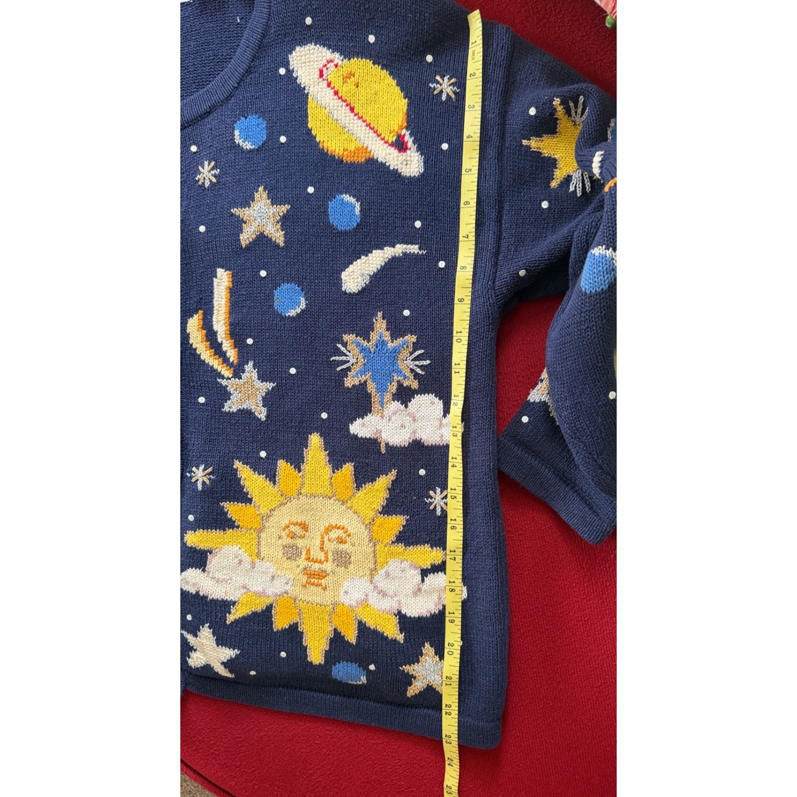 Design Options Celestial Cardigan L Navy Sun Moon Stars Vintage Whimsigoth Fairy