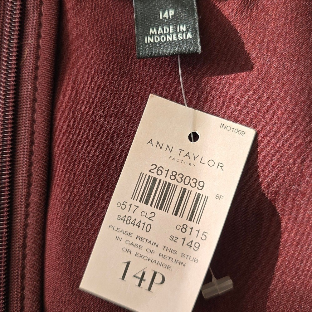 Ann Taylor – Classic Vintage Inspired Burgundy Floral A-Line Dress Long Sleeves