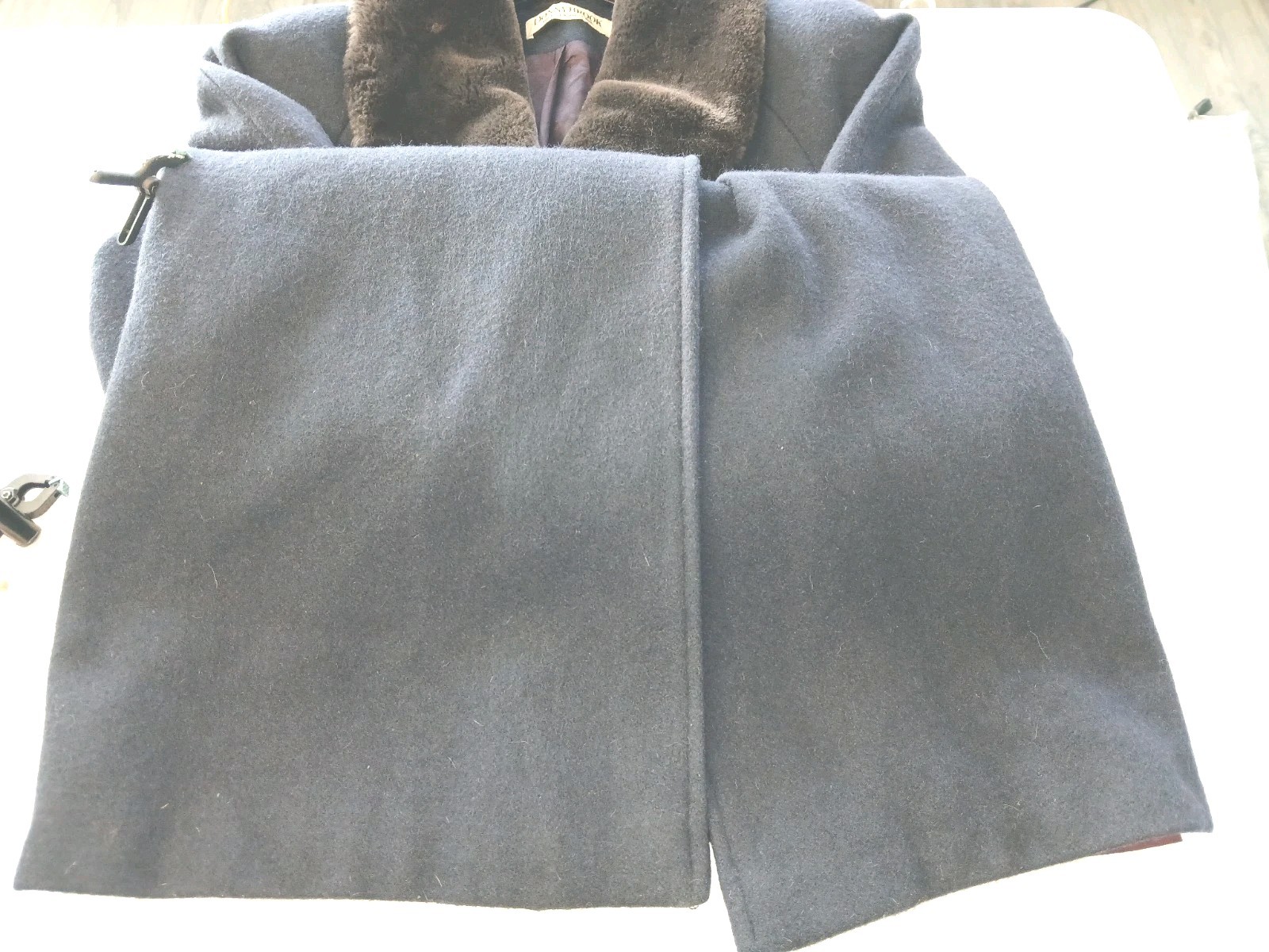 Vintage Women’s Dark Blue Wool Coat W Brown Faux Fur Collar Made In Usa, Size 6