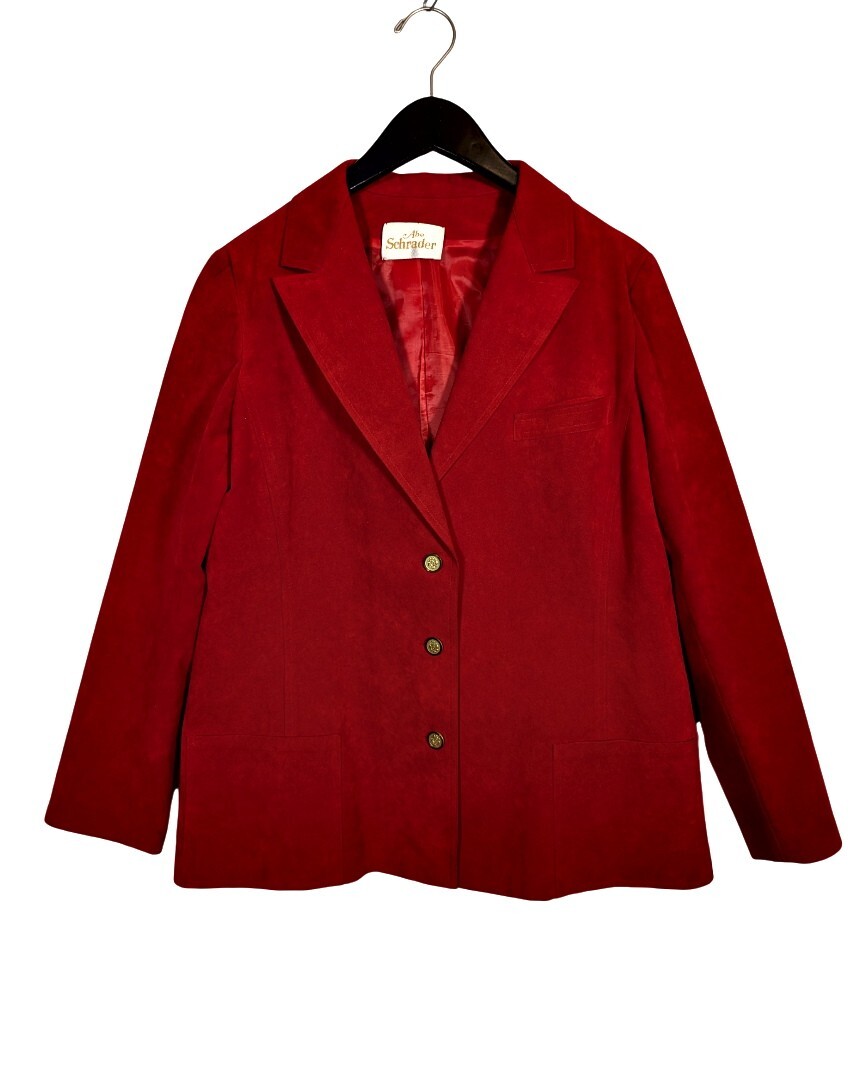Vintage Abe Schrader Suede Leather Blazer Size L Holiday RED Christmas Suit