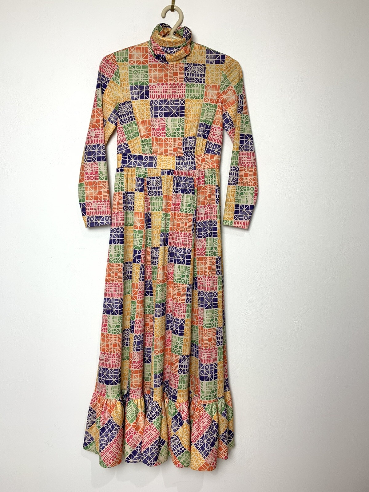 Vintage 60s 70s Maxi Dress SMALL Op Art LIZA PENN design hippie boho Psychedelic
